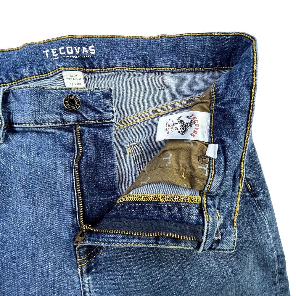 Tecovas Slim Straight Jeans Mens 32x32 Blue Denim Western Cowboy Stretch Comfort - Picture 5 of 14